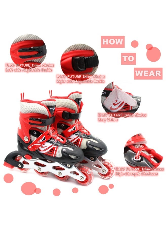 EASY FUTURE Skate Shoes Adjustable Inline Skates for Kids Flashing LED Wheels Roller Skates for Boys Girls Beginners Including Full Protective Gear Set NO.1301H - Image 4